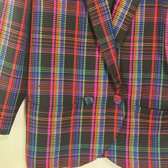Vintage Umberto Ginocchietti Wool Plaid Blazer Unisex Mens Size 42 Multi 80's - Picture 2 of 7